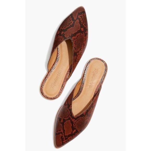 NWoB Madewell The Emilia Mule Flats Snake Embossed Leather Dark Cinnabar Multi